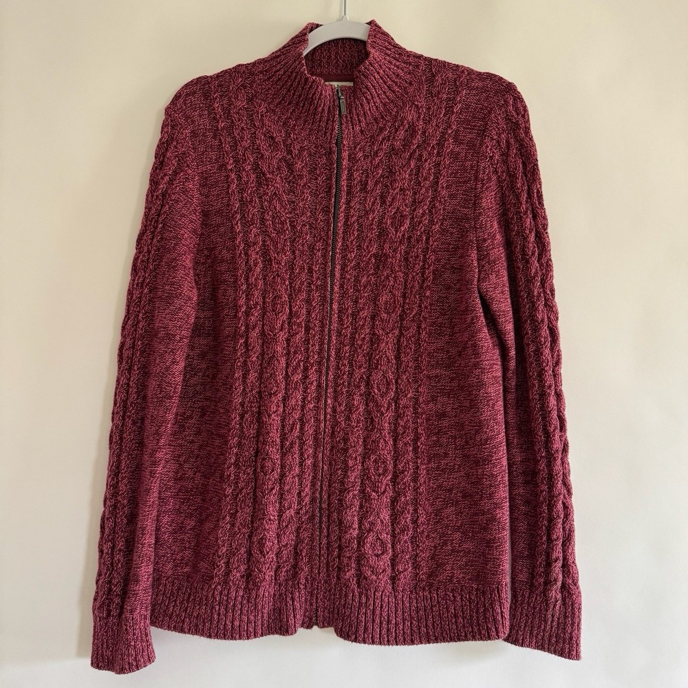 L.L. Bean Womens Double L Cable Knit Sweater Zip Cardigan Large Gorpcore